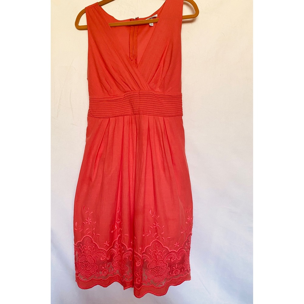 Acclaimed Coral Orange Embroidered Lace Hem V-Neck Fit Flare Dress Womens 12